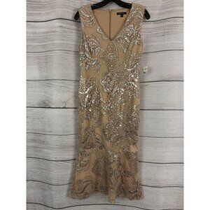 NWT Marina Champagne Sequin Midi Dress Size 6